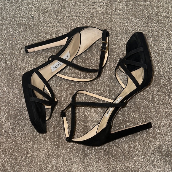 Jimmy Choo Black Suede Strappy Platform Heels - Picture 3 of 6